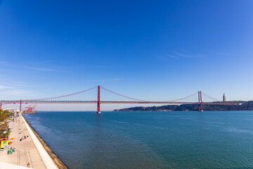 View to the 25th of april bridge from the Maat Museum of Art, Lisbon, Portugal