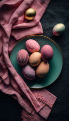 Easter background template with Easter eggs - Greetings and presents for Easter Day - Copy Space - Generative AI