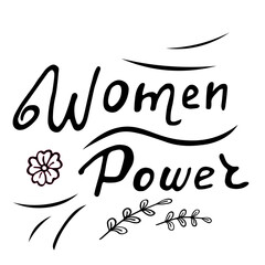 Vector illustration. Womens power lettering isolated on white background. Greeting card with decorative elements