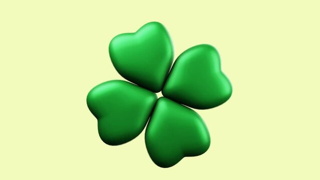Rotating green clover leaf in a cartoon style for St. Patrick's Day looped 3d animation