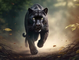 Panther in the forest. Generative AI.