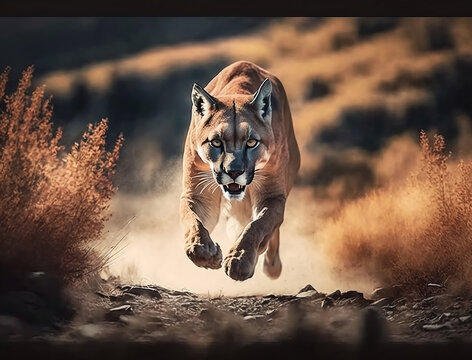 Puma in the forest. Generative AI.