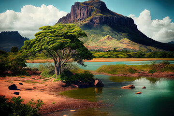 Most Beautiful place in Le Morne Brabant, Mauritius, Costa Rica. Generative Ai