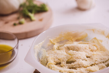 Slices of Fennel on a board. Ingredients for preparing Grated Fennel