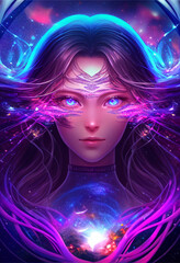 Fototapeta premium woman The Galaxy is purple. 3d background illustrator