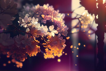 Close up Beautiful view Cherry blossoms with bokeh. Created with Generative AI Technology