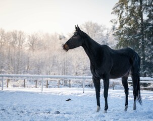 Horse in the snow winter 