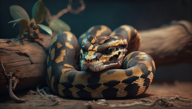  python snake on branch close up Generative AI