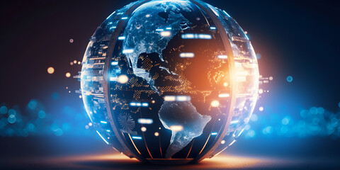 Global network of metaverse Earth. Future planet communication. Blockchain technology crypto money of world. Generation AI