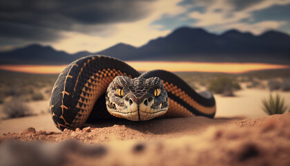  python snake on desert Generative AI - obrazy, fototapety, plakaty