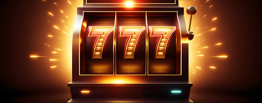 Jackpot Golden slot machine winner combination 777, Casino banner concept. Generation AI