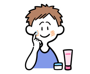 肌荒れに薬を塗り込む男性