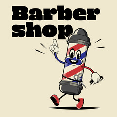 funny cartoon illustration of a walking barbershop pole