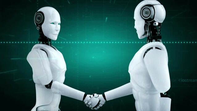 Futuristic robot artificial intelligence huminoid AI programming coding technology development and machine learning concept. Robotic bionic science research for future of human life. 3D rendering.