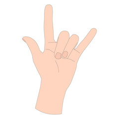 Hand gesture - devil horns. A symbol of rock music fans. Vector illusration isolated on white
