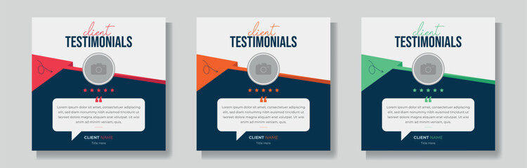 Modern client testimonials social media post design set. Customer service review template 