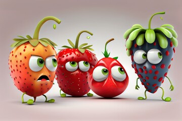 Cute Cartoon Fruit Characters. Created with Generative AI Technology