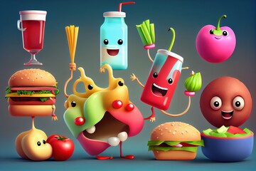 Cute Cartoon Food Characters. Created with Generative AI Technology