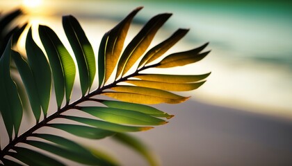 Fototapeta na wymiar Generative AI of Palm Leaf Beach Background