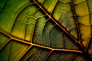 Generative AI of Macro shot of Leaf showing veins