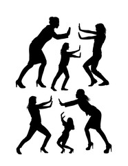 Sexy female people pushing pose silhouette