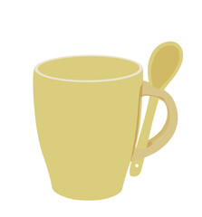 A cup with a teaspoon vector illustration isolated on white background. Morning drink.