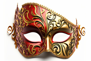 Illustration Of A Red And Golden Mardi Gras Mask On White Background