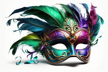 Parade Colorful Mardi Gras Mask With Feathers Illustration On White Background