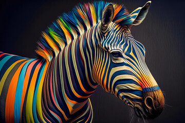 Portrait of a zebra on a black background.  - obrazy, fototapety, plakaty