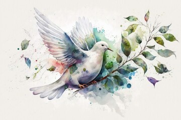 Watercolor dove of peace. Watercolor Hand Drawn Sketch - Illustration of a Pigeon (Generative AI)