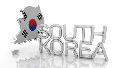 South Korea Country Map Words Korean Flag Nation 3d Illustration