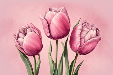 pink tulips on a white background, ai generated