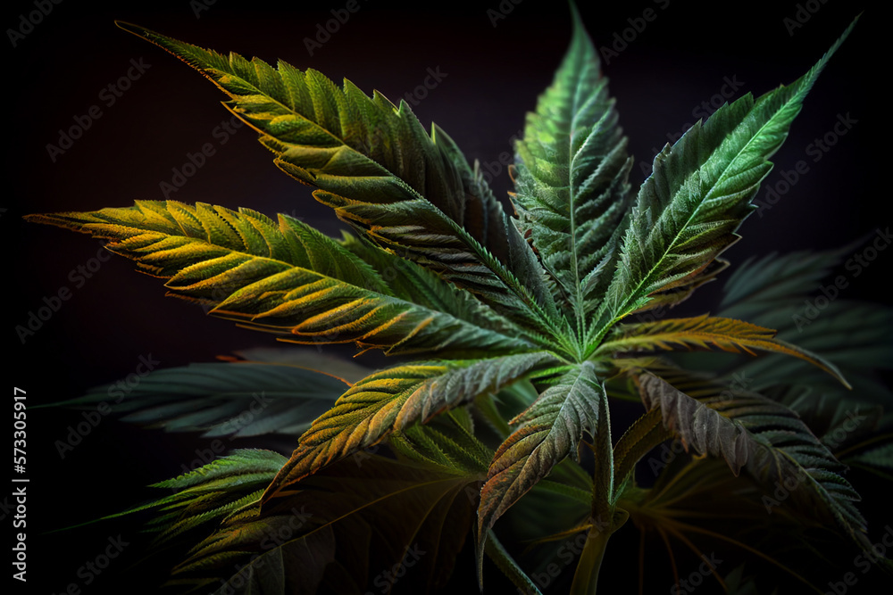 Aufkleber beautiful abstract illustrations cannabis leaf with lights on a bright bokeh background.
