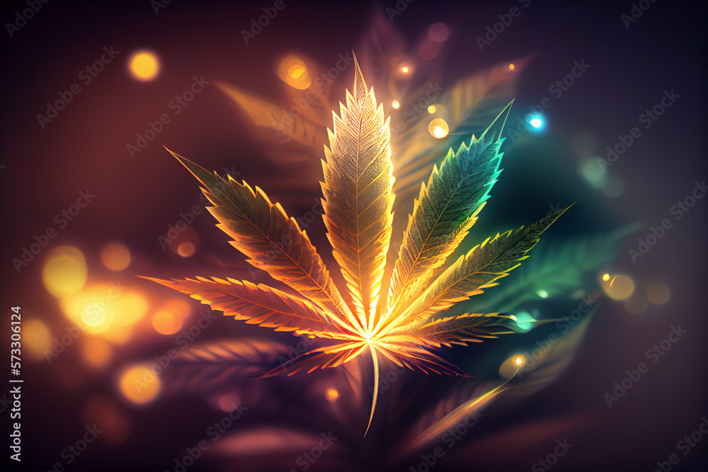 Aufkleber beautiful abstract illustrations cannabis leaf with lights on a bright bokeh background.