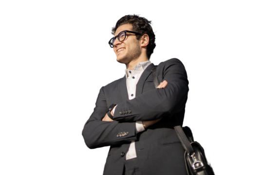 A man in a business suit side view of a businessman office isolated, transparent background, png.