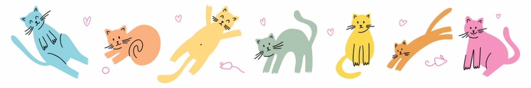 An illustration with cats drawn by hand in the style of a doodle