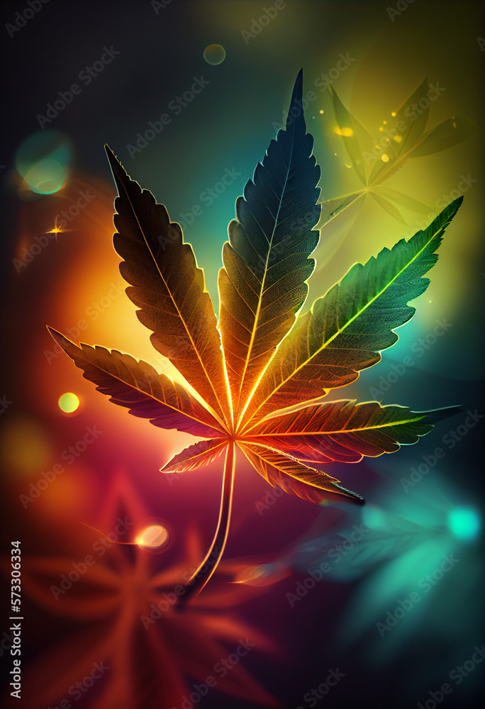 Aufkleber beautiful abstract illustrations cannabis leaf with lights on a bright bokeh background.