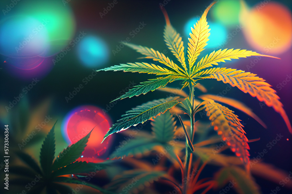Aufkleber beautiful abstract illustrations cannabis leaf with lights on a bright bokeh background.