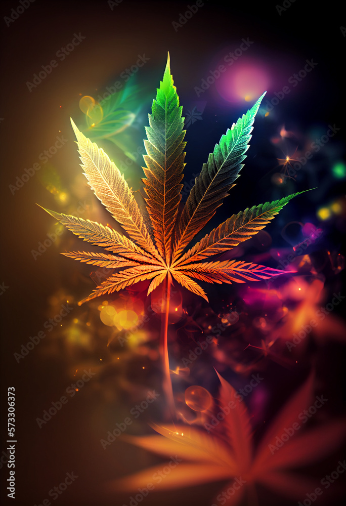 Aufkleber beautiful abstract illustrations cannabis leaf with lights on a bright bokeh background.