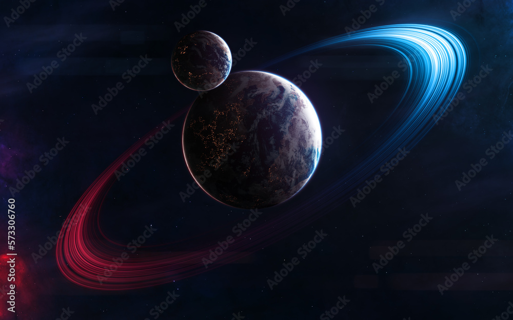 Wall mural deep space planets in red and blue starlight. science fiction. elements of this image furnished by n