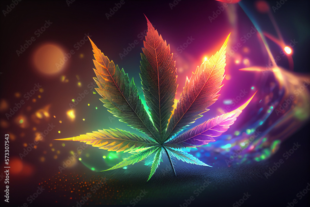 Aufkleber beautiful abstract illustrations cannabis leaf with lights on a bright bokeh background.