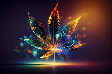 Fotobehang Beautiful abstract illustrations cannabis leaf with lights on a bright bokeh background. © Oleksandr