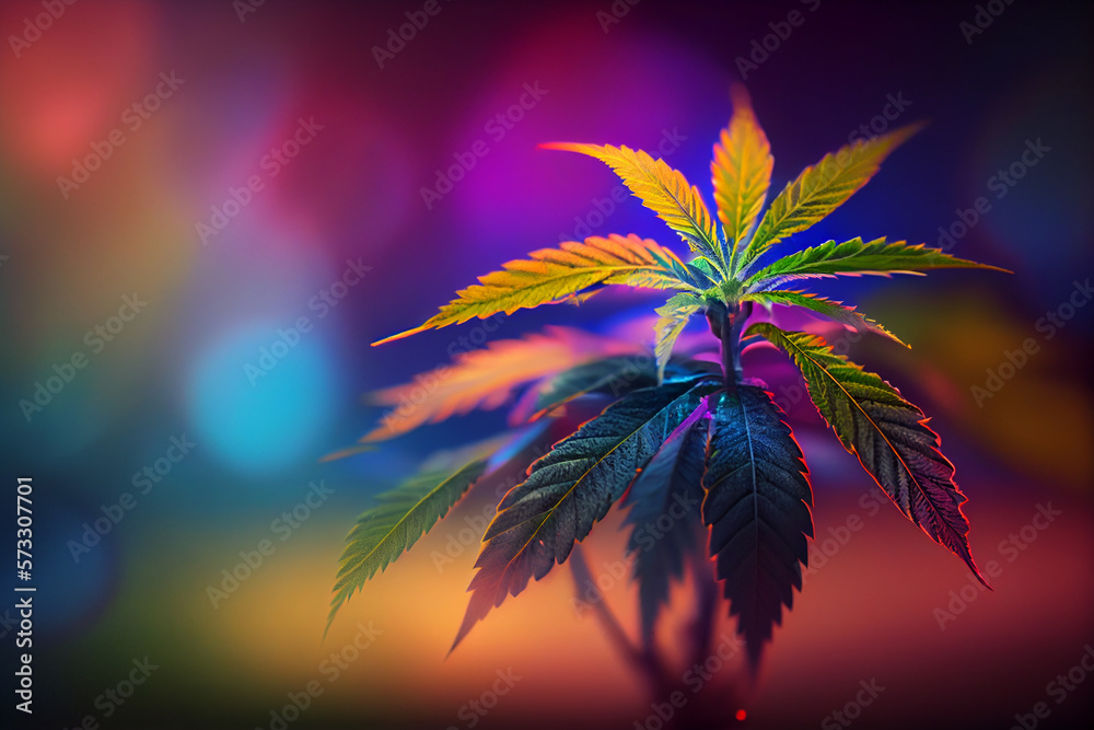 Aufkleber beautiful abstract illustrations cannabis leaf with lights on a bright bokeh background.