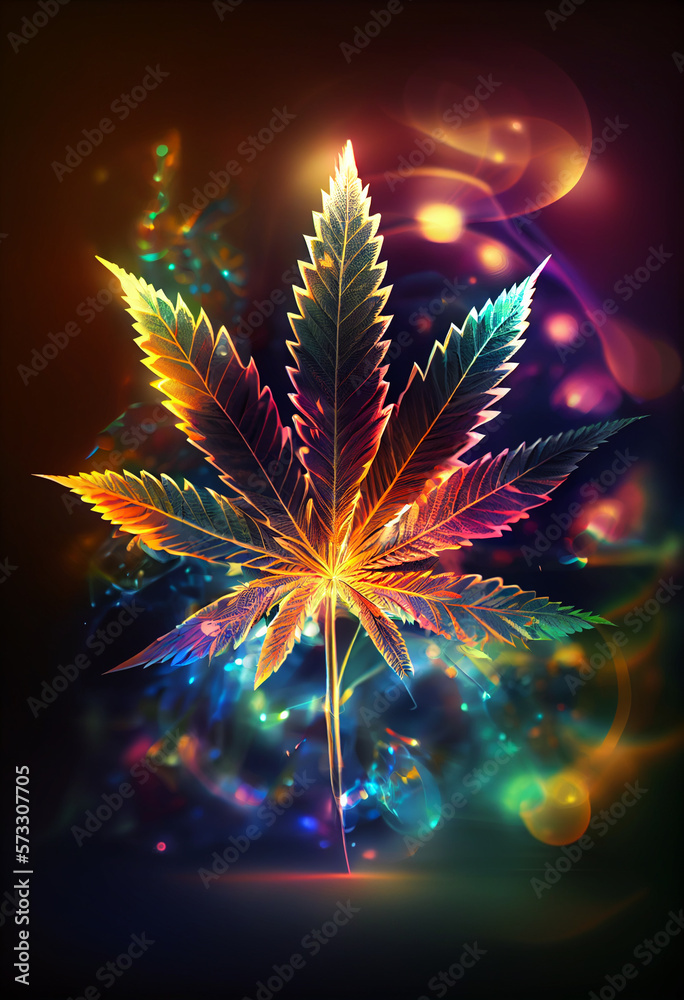 Aufkleber beautiful abstract illustrations cannabis leaf with lights on a bright bokeh background.