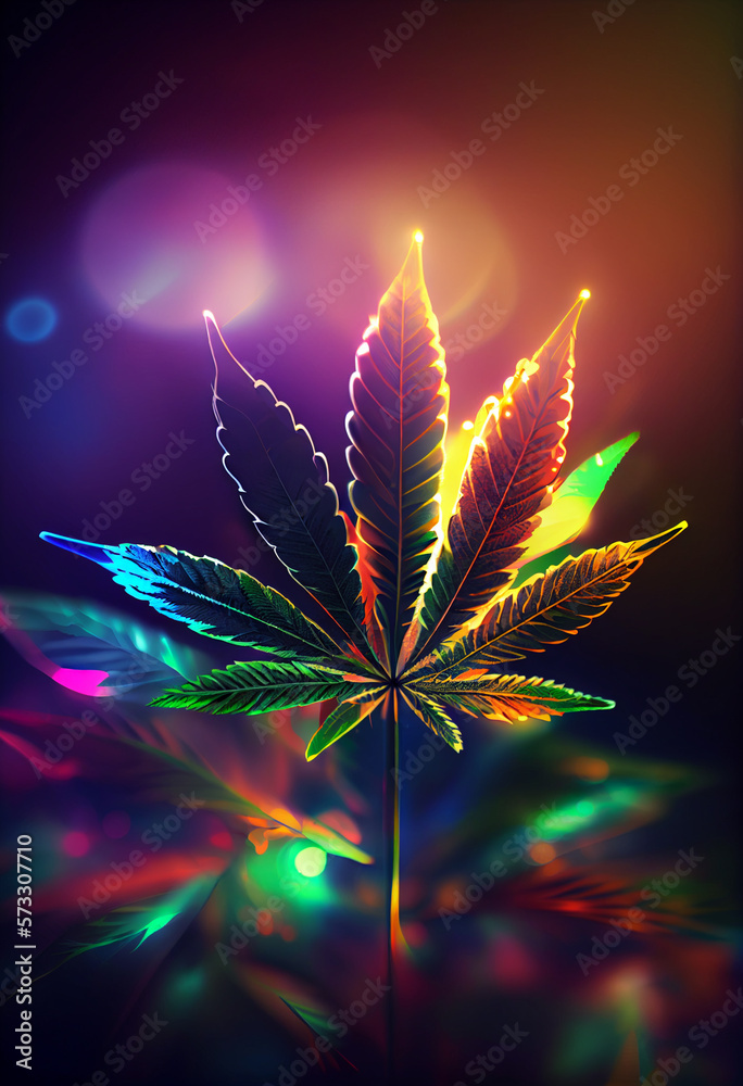 Aufkleber beautiful abstract illustrations cannabis leaf with lights on a bright bokeh background.