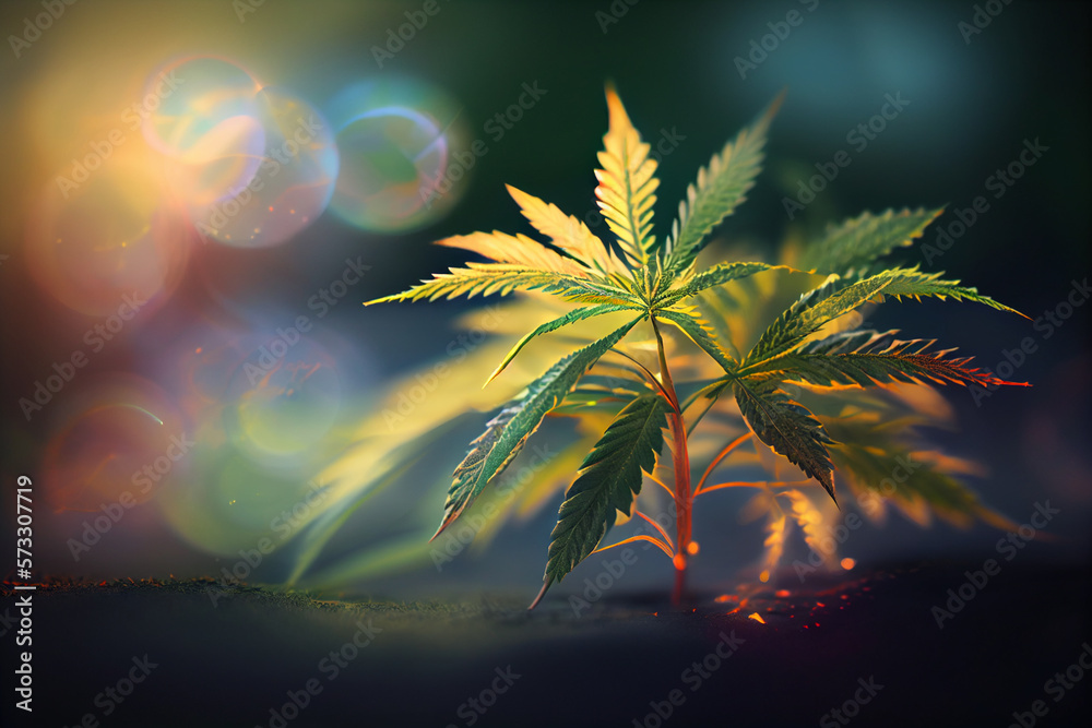 Aufkleber beautiful abstract illustrations cannabis leaf with lights on a bright bokeh background.