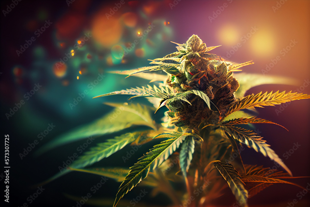 Aufkleber beautiful abstract illustrations cannabis leaf with lights on a bright bokeh background.