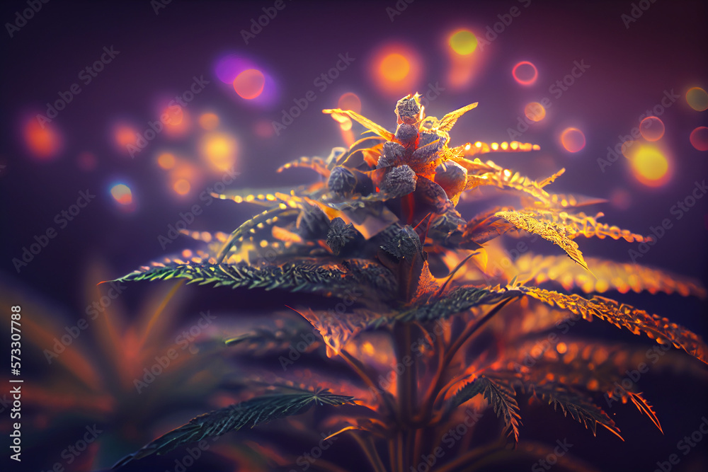 Aufkleber beautiful abstract illustrations cannabis leaf with lights on a bright bokeh background.