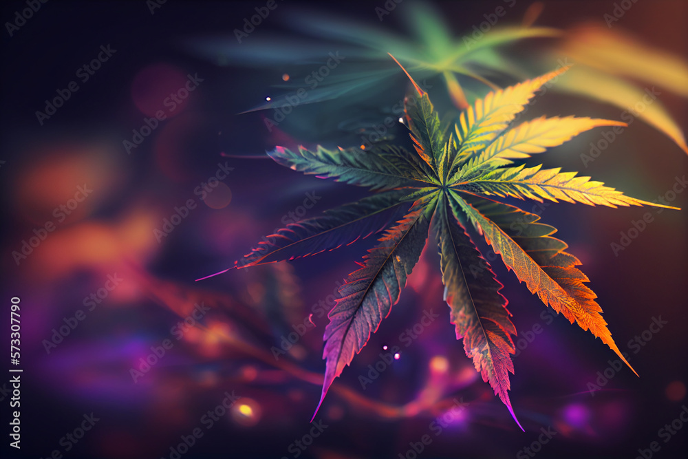 Aufkleber beautiful abstract illustrations cannabis leaf with lights on a bright bokeh background.
