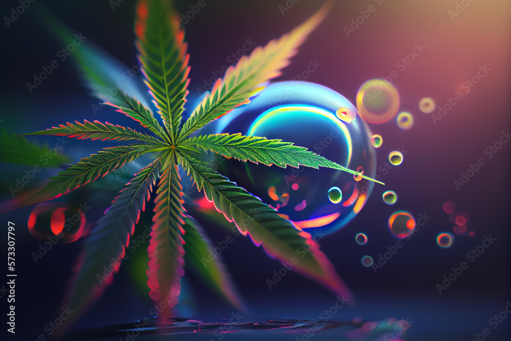 Aufkleber beautiful abstract illustrations cannabis leaf with lights on a bright bokeh background.